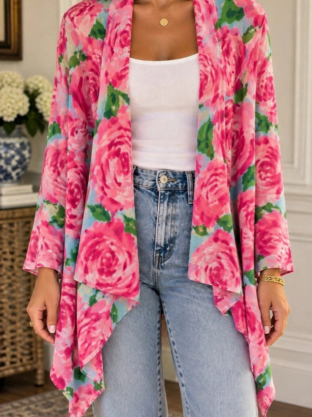 Lilly Pulitzer Babs Wrap Cardigan Hotty Pink First Impression Roses Rare Print
